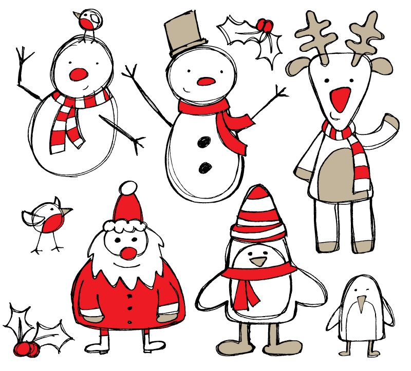 800x723 Hand Drawn Christmas Design Elements Vector Free Vector Graphic