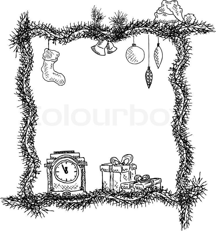 749x800 Sketch Christmas Frame, Vector Illustration, Eps10 Stock Vector