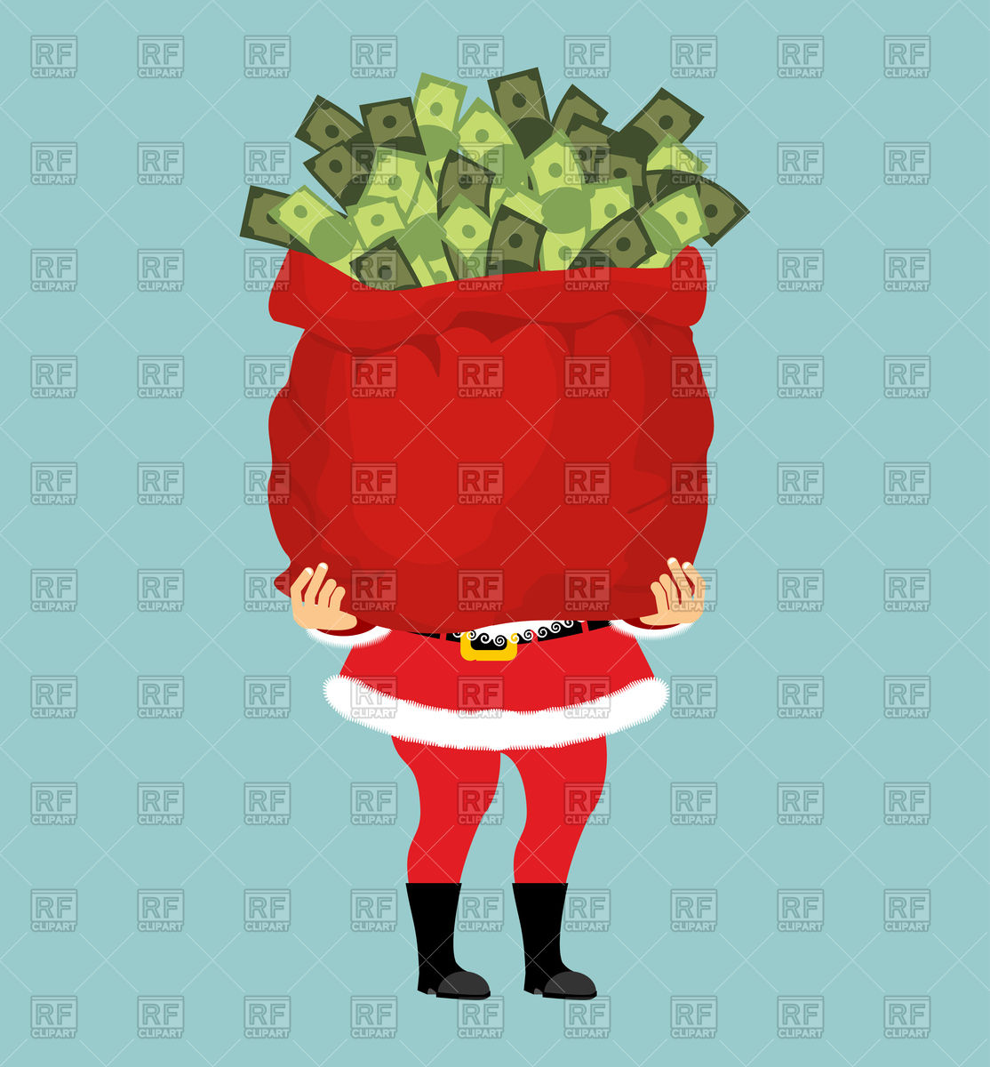 1114x1200 Santa And Big Bag Of Money, Christmas Gift Vector Image Vector