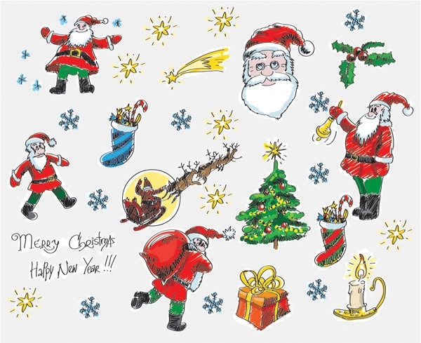 600x489 Christmas Cartoon Style Handdrawn Elements Of Vector Free Vector