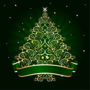 368x368 Golden Floral Christmas Tree Vector Graphic Merry Christmas