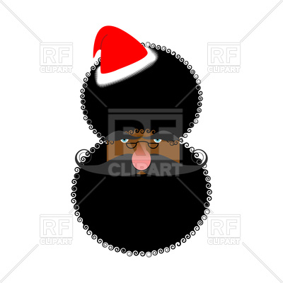 400x400 Black Santa Face. African American In Christmas Hat. Vector Image