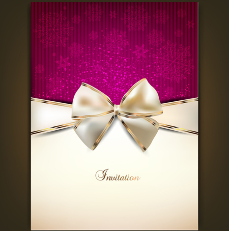 466x470 Christmas Invitation Cards With Bow Vector Free Vector In