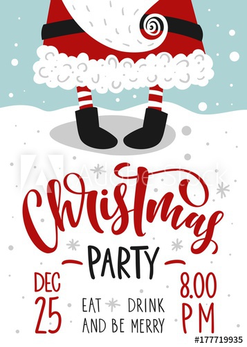 357x500 Christmas Party Invitation. Vector Template With Calligraphy And