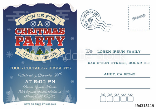 500x350 Christmas Party Postcard Invitation Template Design. Cute