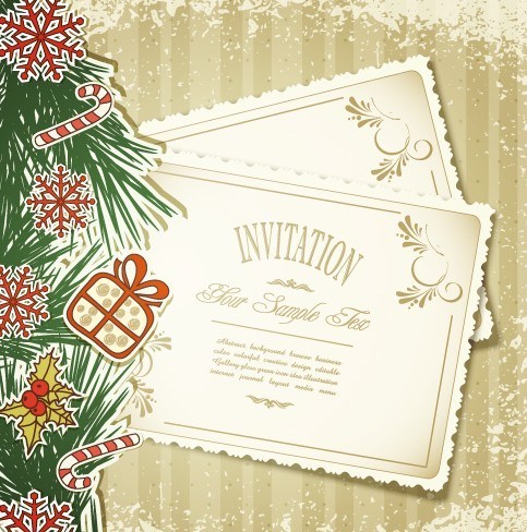 483x488 Free Vintage Merry Christmas Invitation Card Ornaments Vector 05