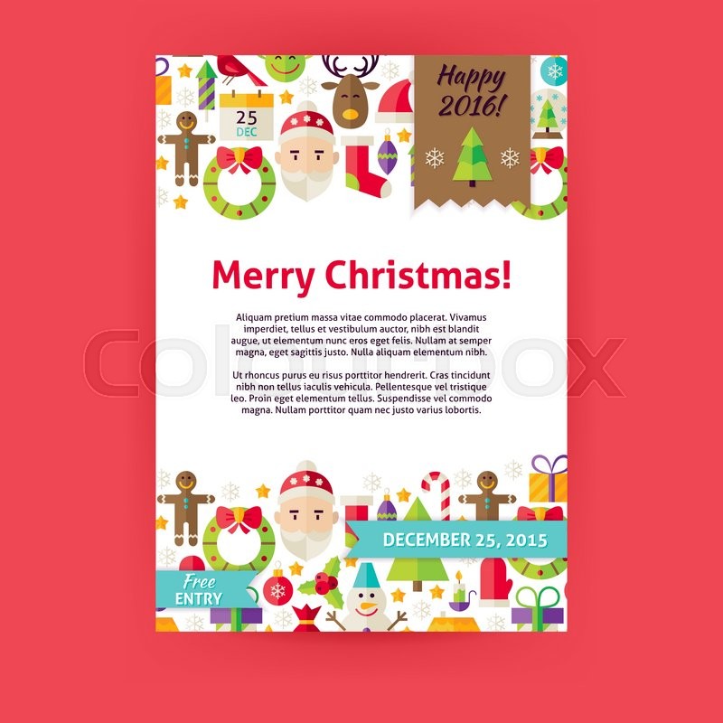 800x800 Merry Christmas Invitation Template Flyer. Flat Design Vector