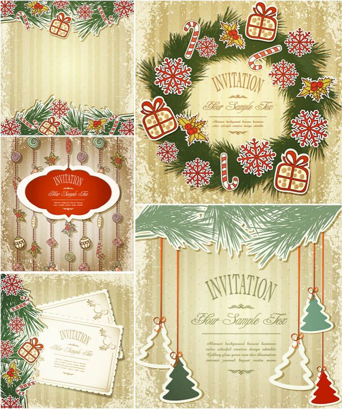 669x800 Vintage Christmas Invitation Cards Vector Free Vector Graphic