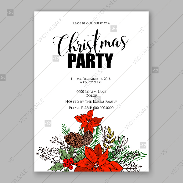 600x600 Christmas Invitation Template Winter Floral Background Red