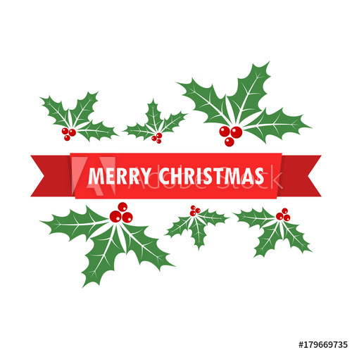 500x500 Christmas Background With Holly Berry Leaves. Vector Illustration