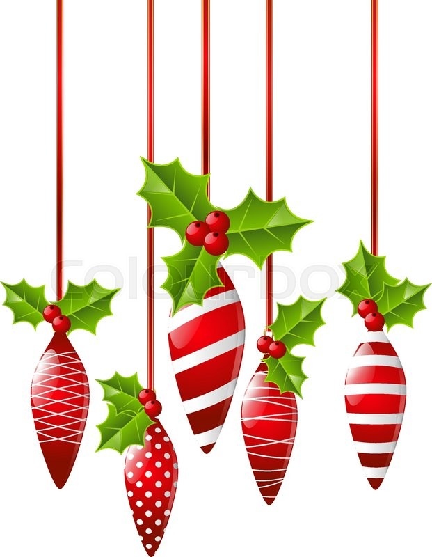621x800 Christmas Decorations With Holly Leaves Stock Vector Colourbox