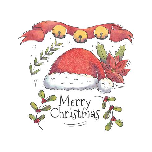 490x490 Cute Santa Hat With Christmas Leaves And Poinsettia Vector