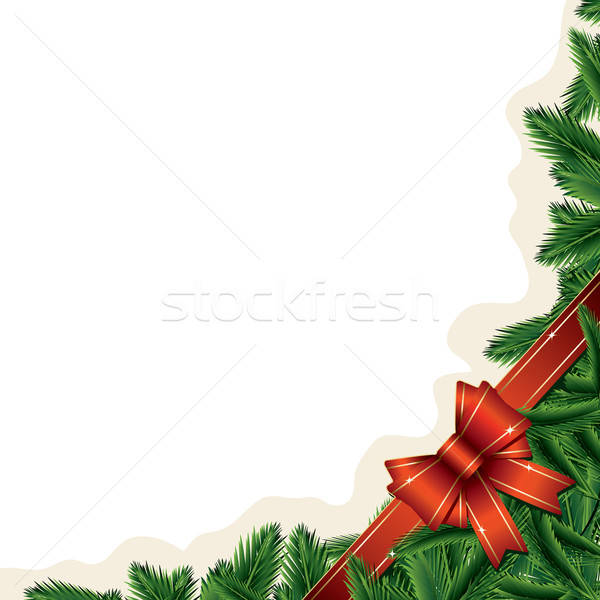 600x600 Christmas Background With Bow And Pine Leaves Vector Illustration