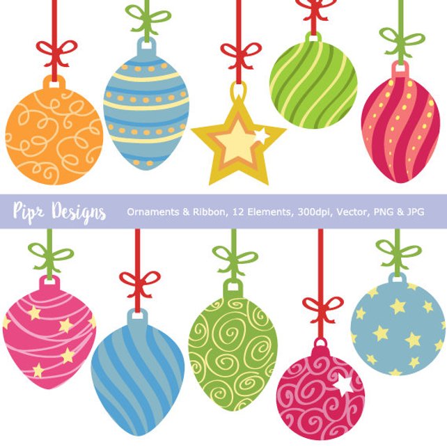 642x642 Christmas Ornaments Clipart For Festive Cards Invites Web Etsy