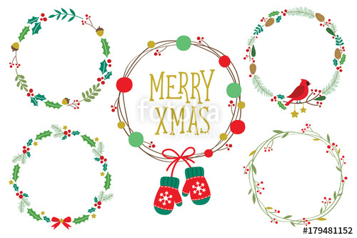 500x333 Christmas Ornament Wreath Frame Vector Illustration Set With Red