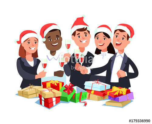 500x409 Christmas Corporate Party. Vector Illustration Group Young People