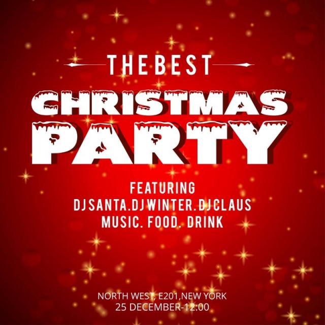 640x640 Merry Christmas Party Invitation Poster Having Red Background With