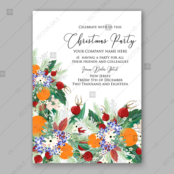 600x600 Merry Christmas Party Invitation Vector Winter Holiday Wreath For