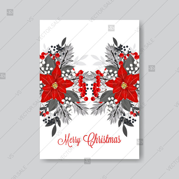 600x600 Poinsettia Fir Pine Merry Christmas Party Vector Flyer Invitation