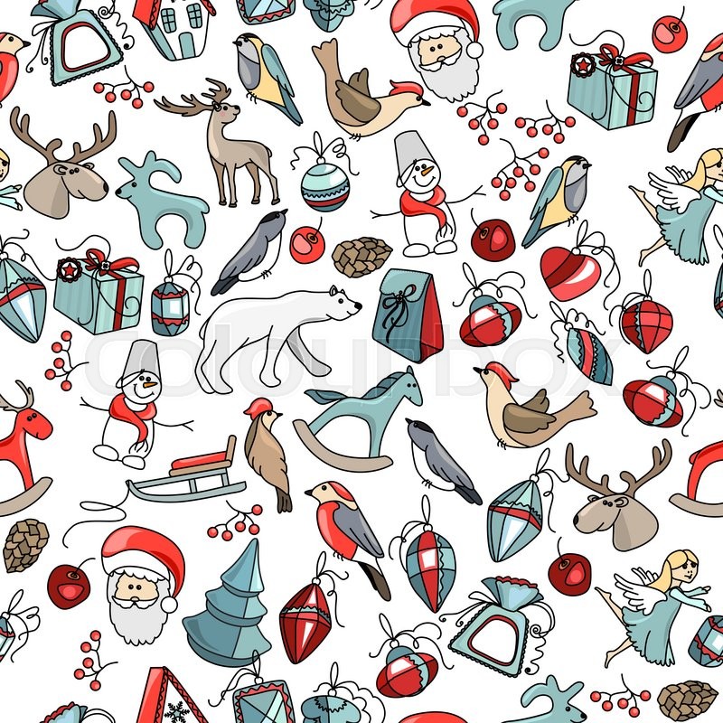 800x800 Seamless Christmas Pattern With Different Decorative Objects And