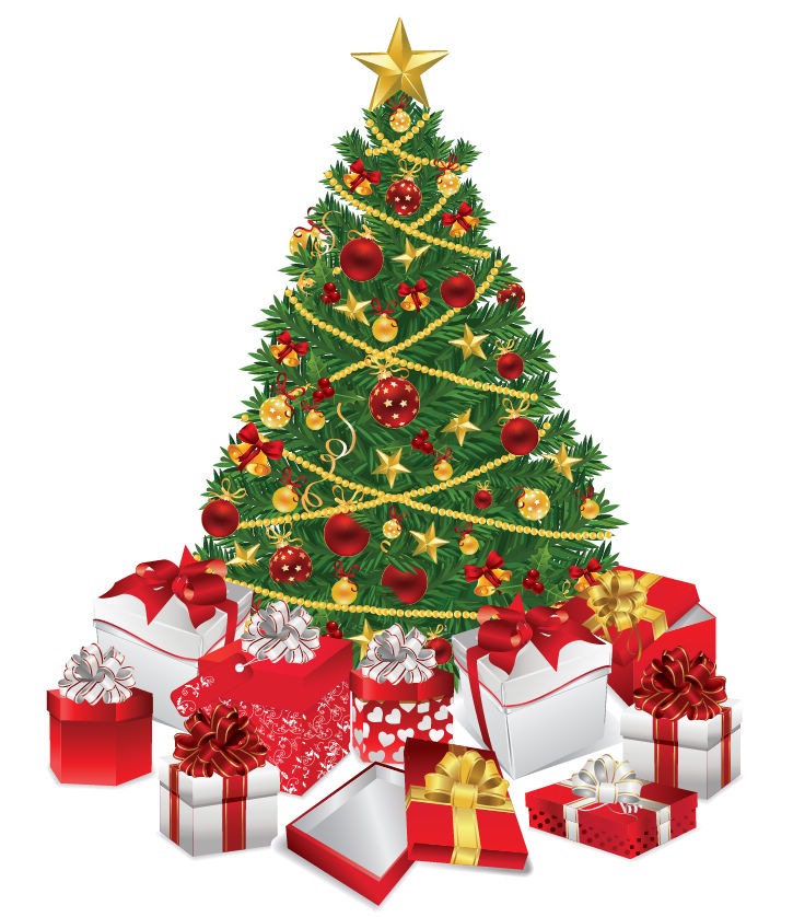 725x838 Christmas Tree With Gifts Vector Illustration Free Vector