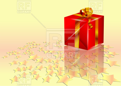400x283 Christmas Present With Shiny Metallic Gold Ribbon And Stars Vector