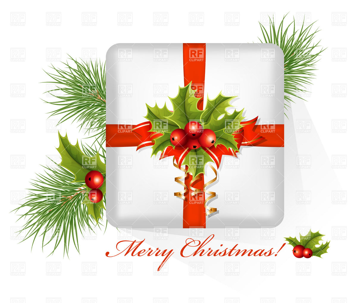1200x1019 Present Box With Christmas Holly Vector Image Vector Artwork Of