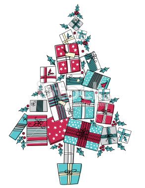 293x380 Sketchy Retro Christmas Gifts Shaped Into Tree Vector Art