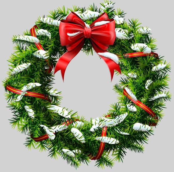 600x594 Red Bow With Christmas Wreath Vector Material Free Download