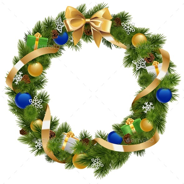 590x590 Vector Christmas Wreath With Golden Ribbon By Dashadima Graphicriver