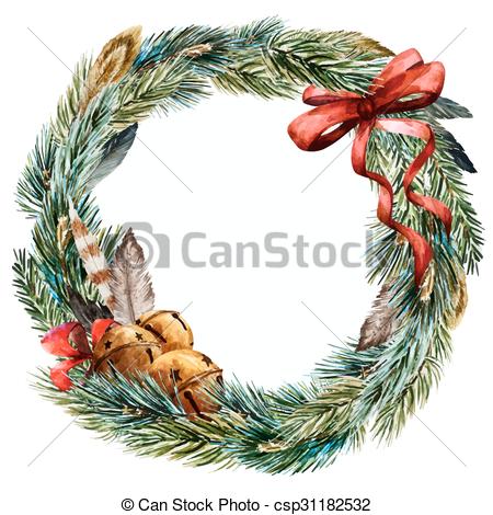 450x470 Vector Watercolor Christmas Wreath. Beautiful Vector Image