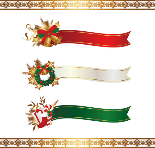 500x477 Christmas Ribbon Banners With Snowflake Borders Vector Free Download