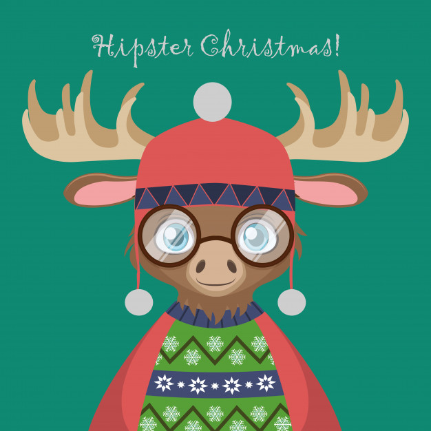 626x626 Cute Hipster Moose With An Ugly Christmas Sweater Vector Premium