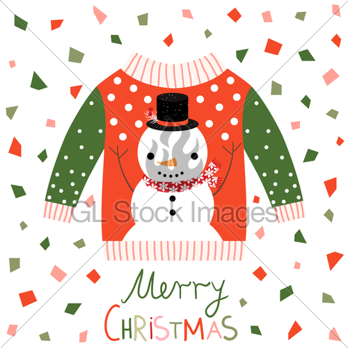 500x500 Red, Pink And Green Vector Ugly Christmas Sweater With Sn... Gl
