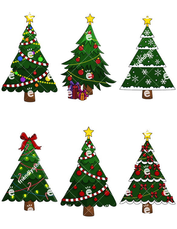 585x755 6 Christmas Trees Vector Clipart Collection
