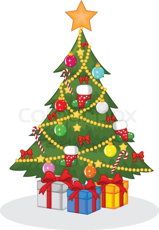 554x800 Vector Illustration Of Cartoon Decorated Christmas Tree Stock