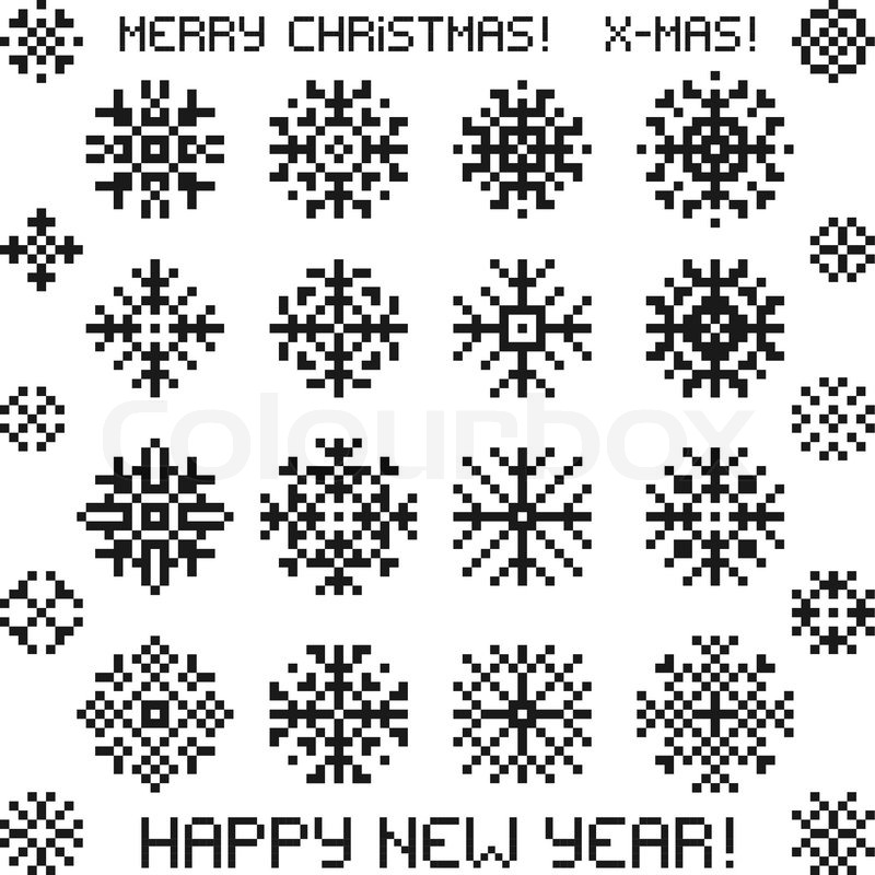 800x800 Christmas Vector Snowflakes Designs In Pixel Style. Vector