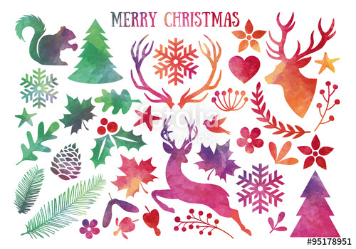 500x350 Watercolor Christmas, Vector Set Stock Image And Royalty Free