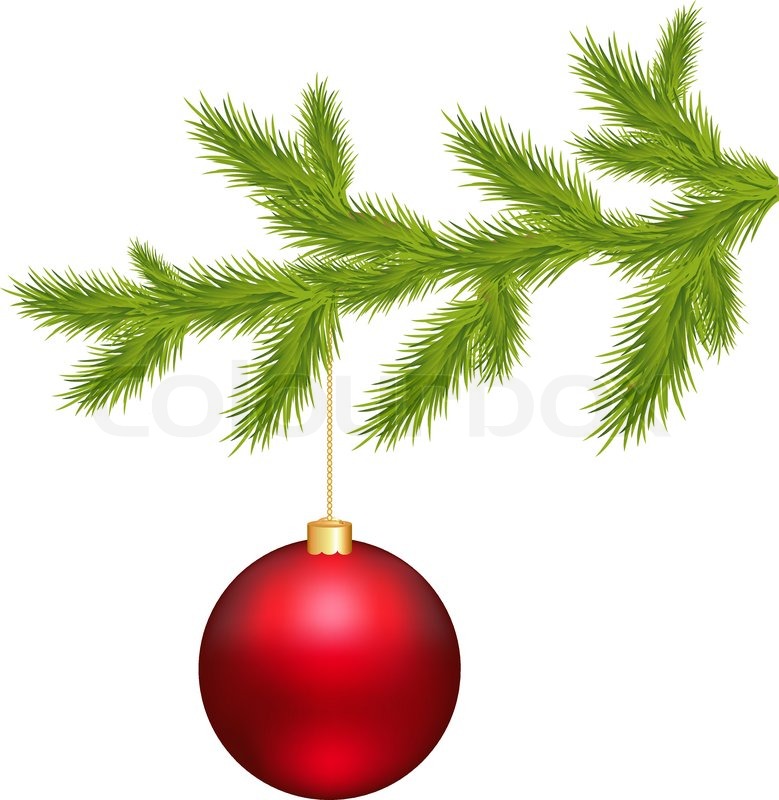 779x800 Branch Of Christmas Tree And Christmas Ball, Isolated On White