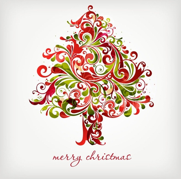 600x591 Floral Swirls Tree For Christmas Vector Graphic Free Vector In