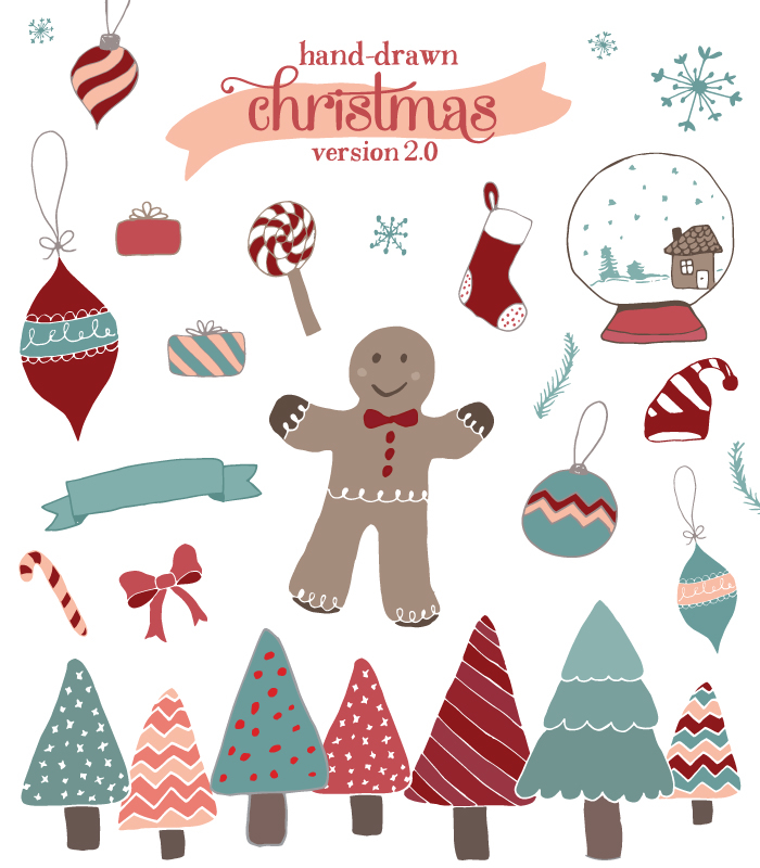 700x800 Hand Drawn Christmas Vectors