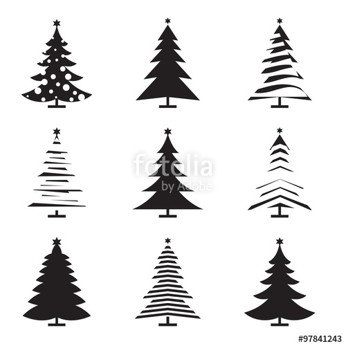 500x500 Set Of Black Christmas Tree. Vector Illustration And Icons Stock