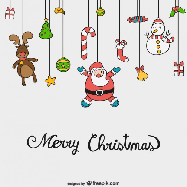 626x626 Merry Christmas Vector With Cute Cartoons Vector Free Vector