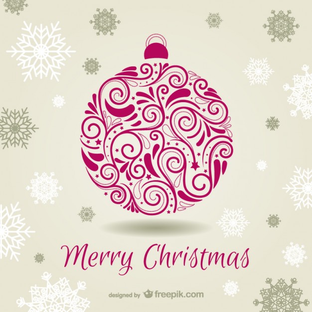 626x626 Christmas Card With Ornamental Bauble Free Vector 123freevectors