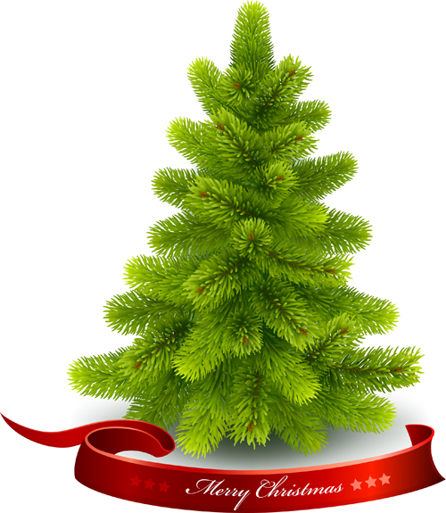 500x575 Needles Christmas Tree With Red Ribbon Vector Free Download