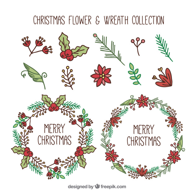 626x626 Set Of Natural Elements And Hand Drawn Christmas Wreaths Vector