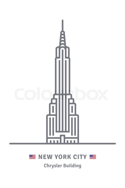533x800 New York City Line Icon. Chrysler Building And Us Flag Vector
