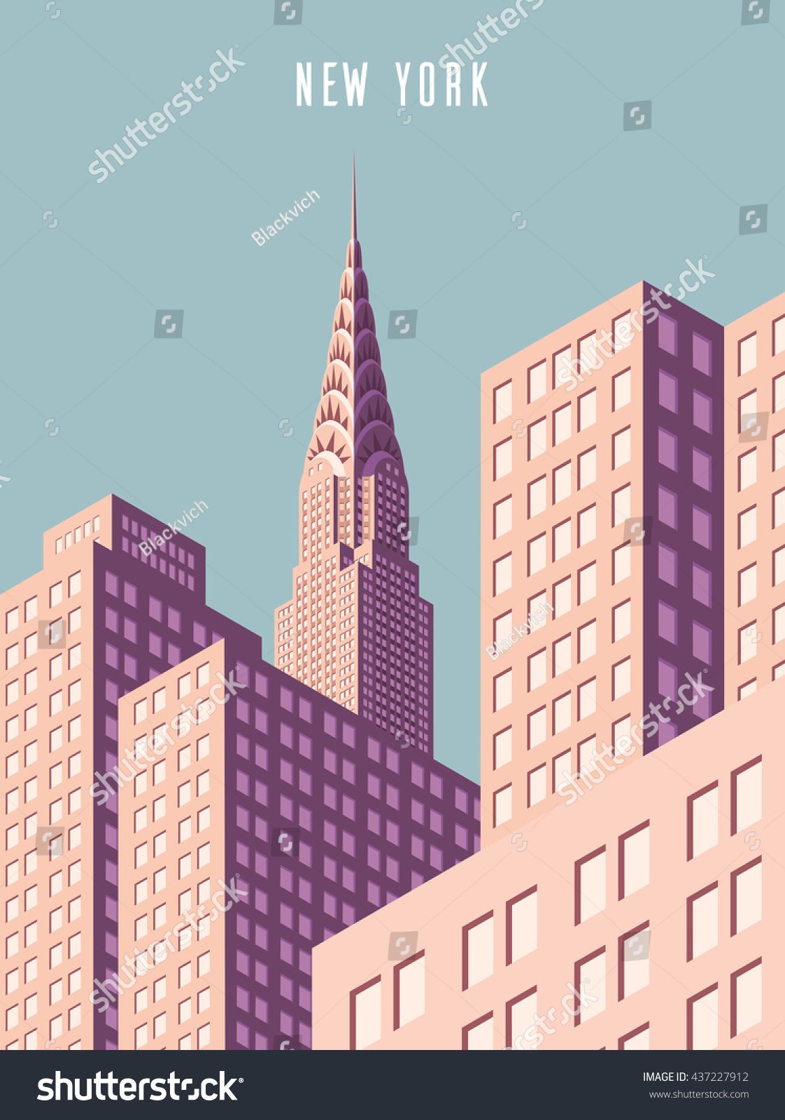 1122x1600 Vector Illustration. Cityscape. New York And Chrysler Building