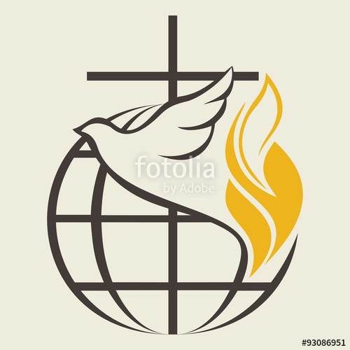 500x500 Church Logo. Globe, Holy Spirit, Dove, Cross, Flame, Pentecost