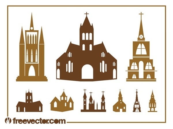 600x448 Church Silhouettes Set Free Vector 123freevectors